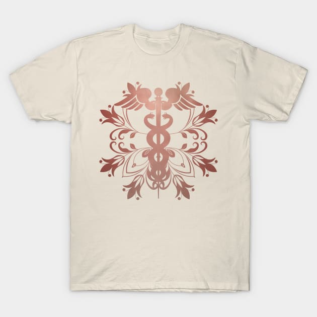 Abstract Floral Caduceus - Pink T-Shirt by Korry